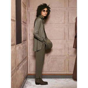 Ania Schierholt Olive Green Tapered Trouser Jogger 36 Athleisure Unique Luxury